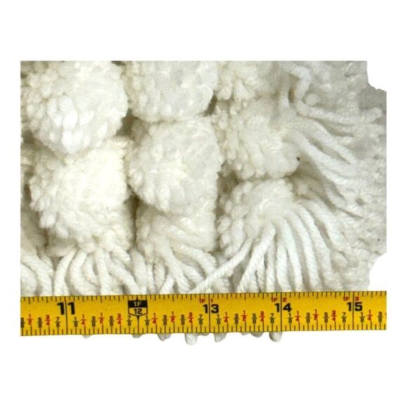 Vintage BOHO Handmade White Pom Pom Pillow Cushion Throw Fringe Cottage Core - Picture 4 of 6
